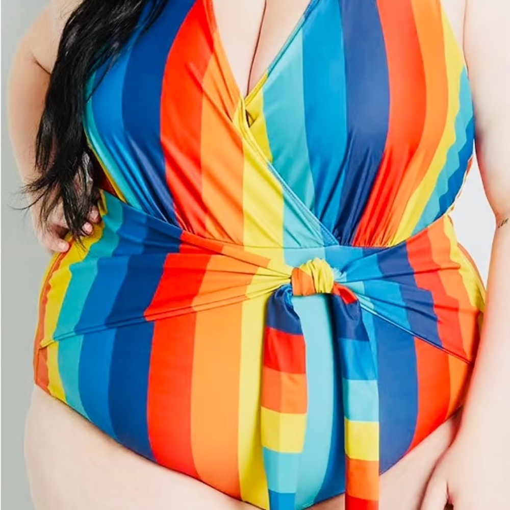 Modcloth Rainbow Striped One Piece Swimsuit